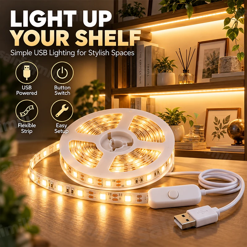 LED Strip Light USB Button Switch Ambient Lighting For Desktop Computer Chassis Host Gaming Setup Gamer Desktop Atmosphere Decor