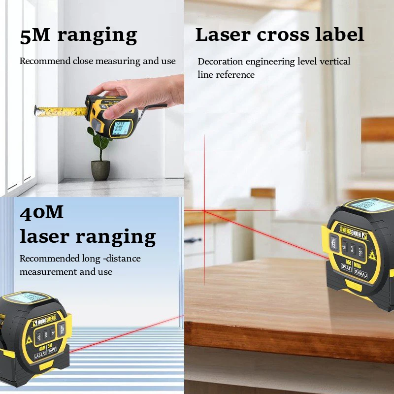 3 In 1 Laser Tape Rangefinder Measure Infrared High-Precision Intelligent Electronic Digital Electronic Stainless Tape Ruler