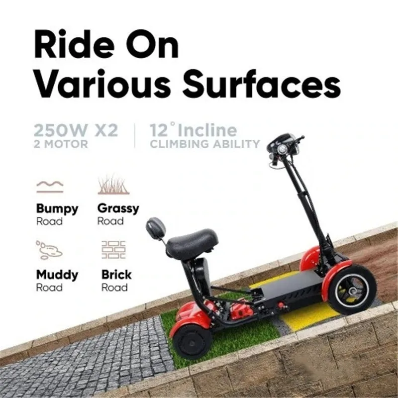 EU Stock 4 Wheel Drive Mobility Scooters For Seniors Foldable Lightweight 500W 36V 10 Inch Folding Electric Scooter With 2 Seats