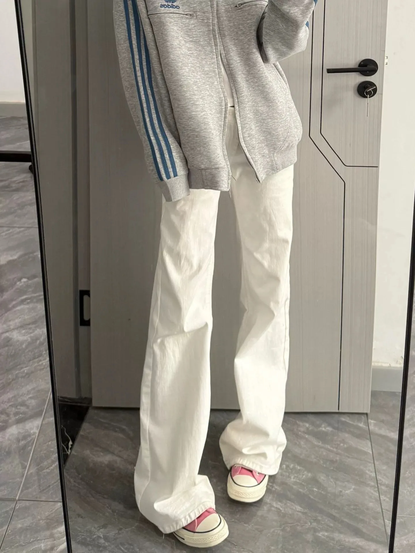 Calças Jeans Slim Fit Brancas Estilo High Street para Homens e Mulheres, Calças de Perna Reta para Outono, Confortáveis e Res...