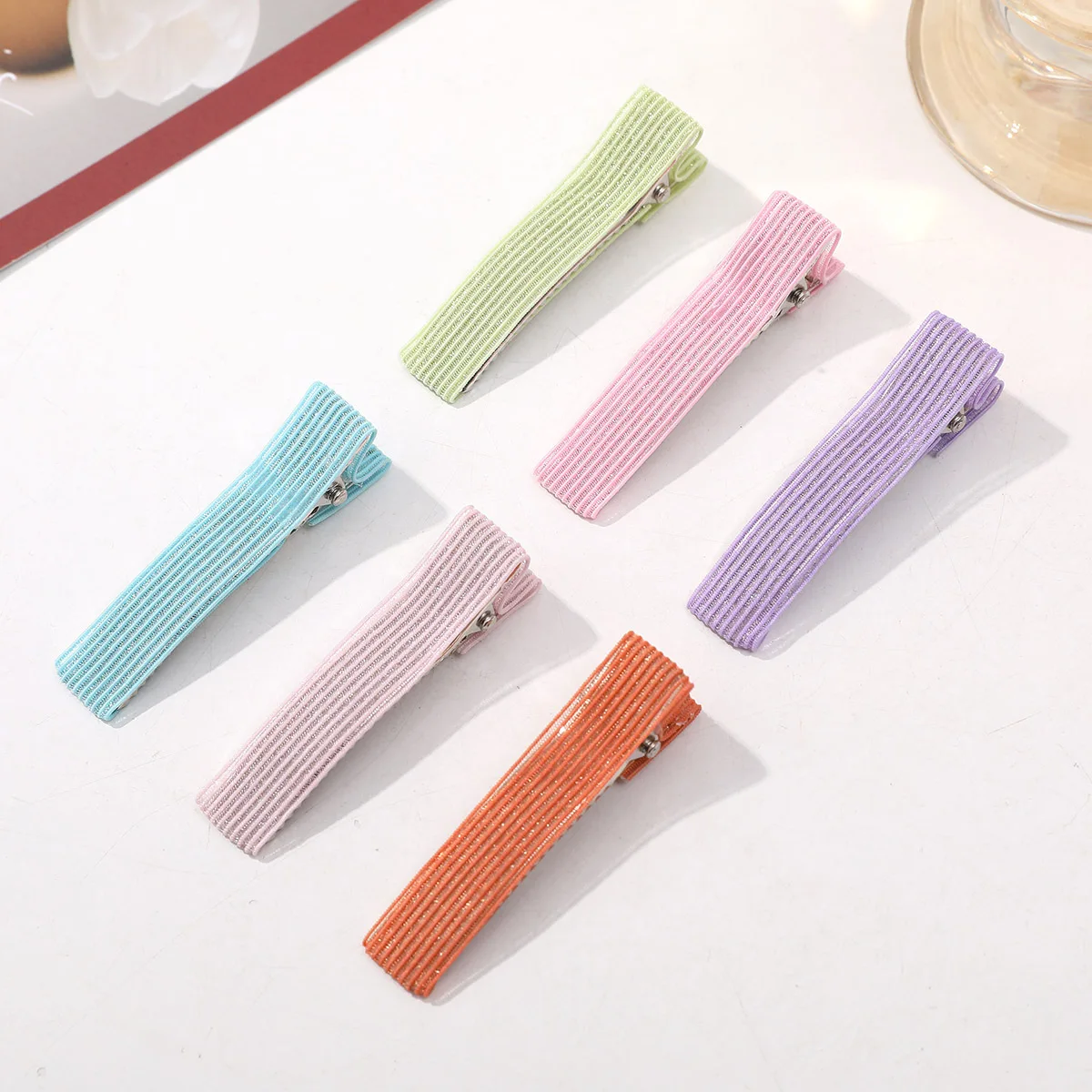 100 PCS/Lot, Candy Color Partially Ribbon Lined Alligator Clips Double Prong Clips 50mm Pinch Hair Clip For DIY Hair Accessories