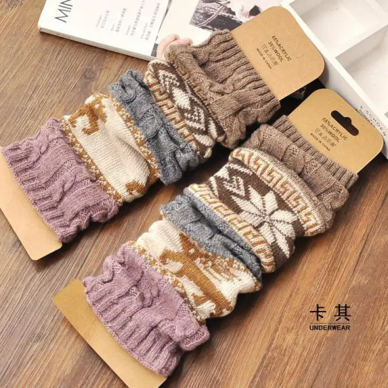 Mùa Đông Trên Đầu Gối Dài Đan Bao Áo Croptop Nữ Bao Tay Chân Legging Ấm Sọc Giáng Sinh Pierna Mujer Đùi Legwarmers