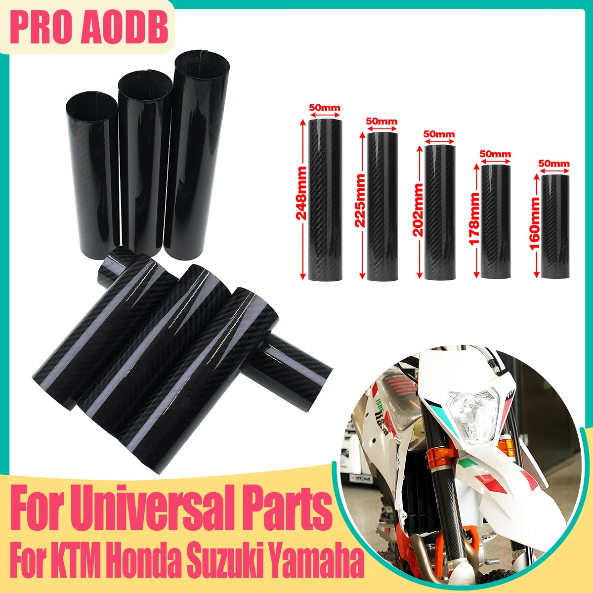

For Motocross YAMAHA KTM HONDA Kawasaki Suzuki Pit Dirt Bike160-260MM Carbon Fiber Adjustable Front Fork Shock Guard Protector