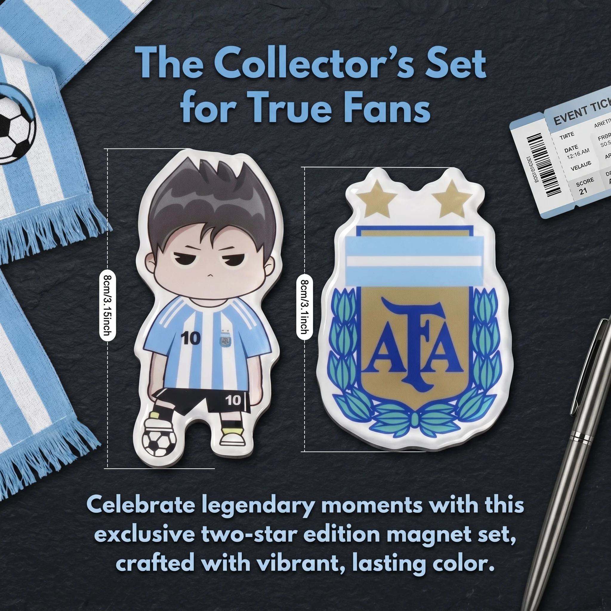Official Argentina National Team Acrylic Magnet Refrigerator Sticker, Cartoon Fan Merchandise Messi 10#