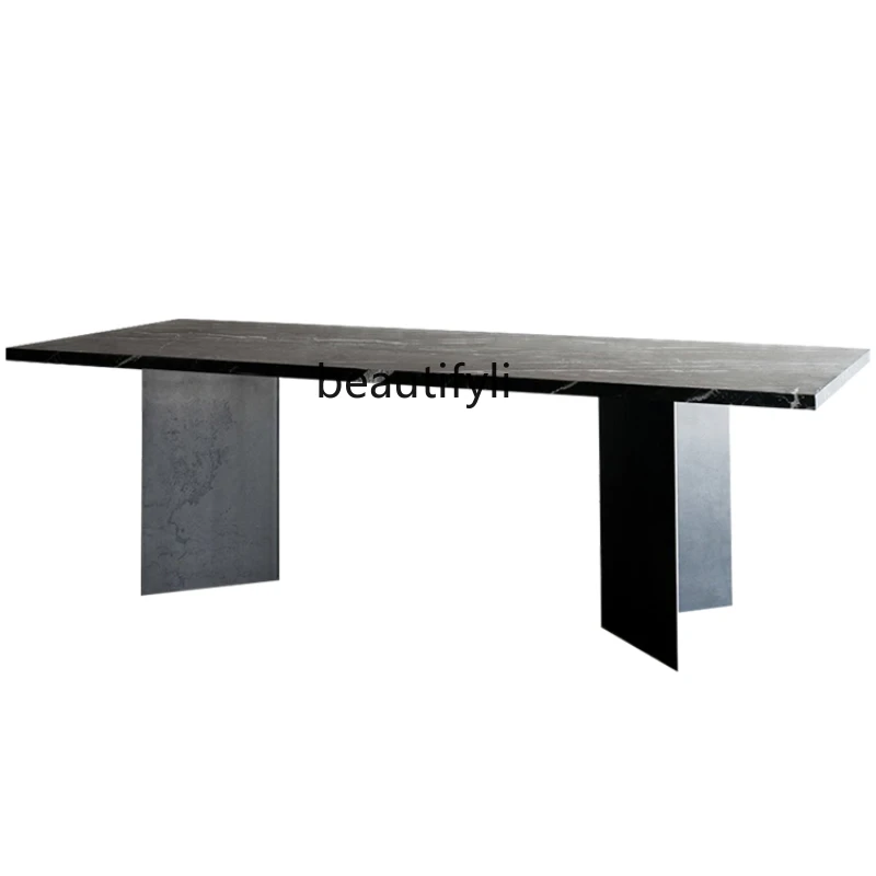 

Italian Minimalist Black Marble Dining-Table Designer Rectangular Modern Silent Style