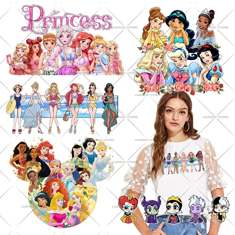 Disney Princess Lovely Cartoon Image Snow White Cinderella Ironing Patches Transfer On T-Shirts And Jumpers Clothes Accessory