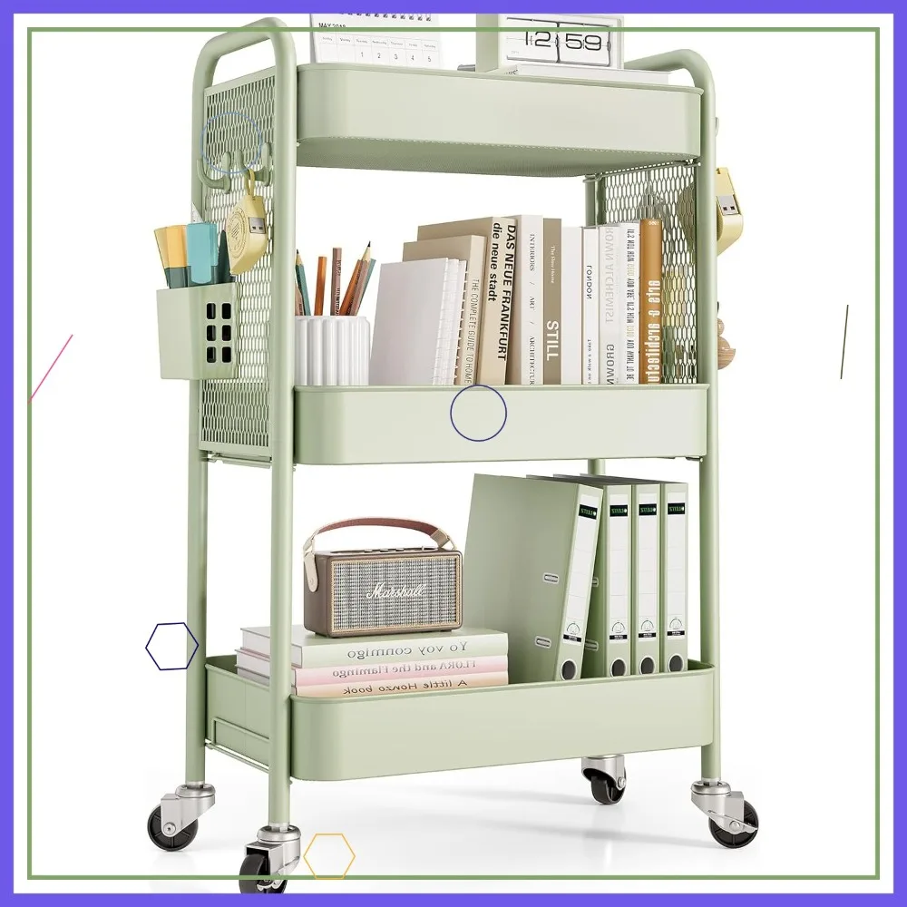 

Трехуровневая тележка на колесах с крючками и контейнерами для хранения в ванной, на кухне, в офисе