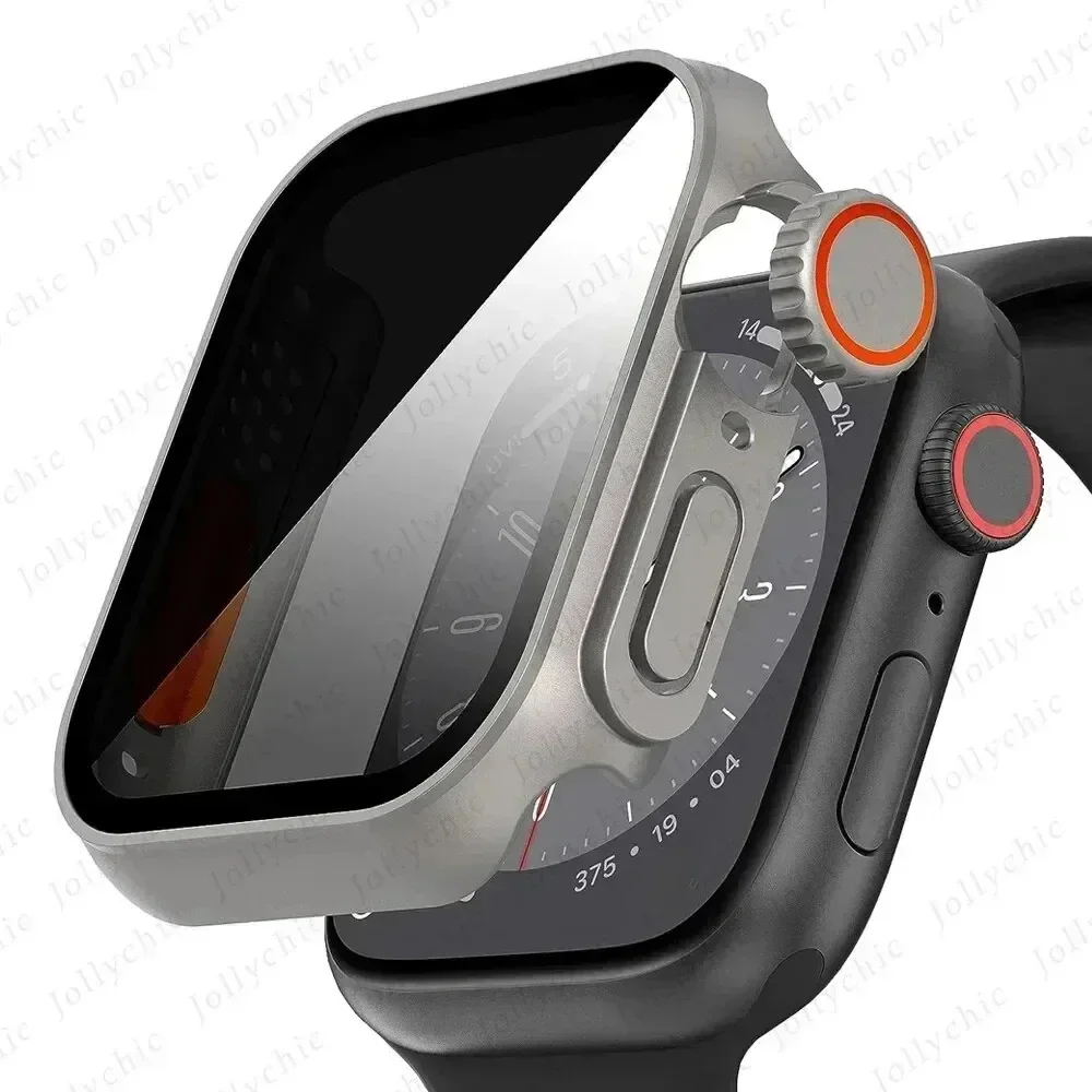 Hülle für Apple Watch Apple Watch Serie 9/8/7/6/5/4 SE 44 45 41 40 mm, Wechsel zu Ultra Privacy, gehärtetes Glas, Displayschutzhülle