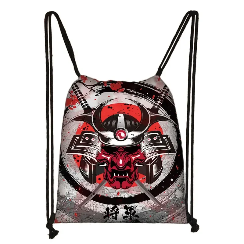 Japanese Samurai Warrior Print Backpack Women Men Drawstring Bags