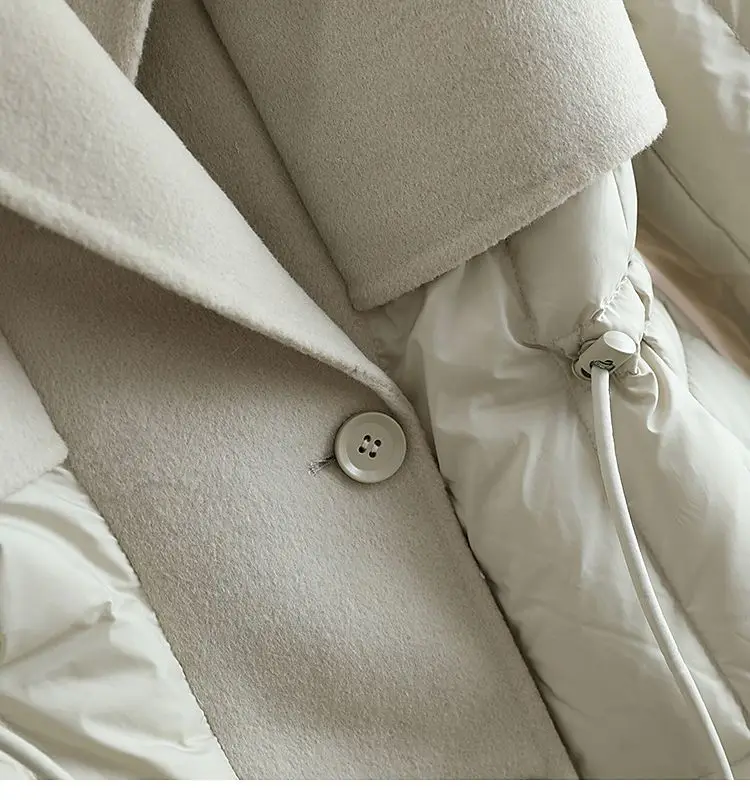 Winter New Women's Down Jacket Commuter Suit Collar Splicing White Duck Velvet Strap Jacket