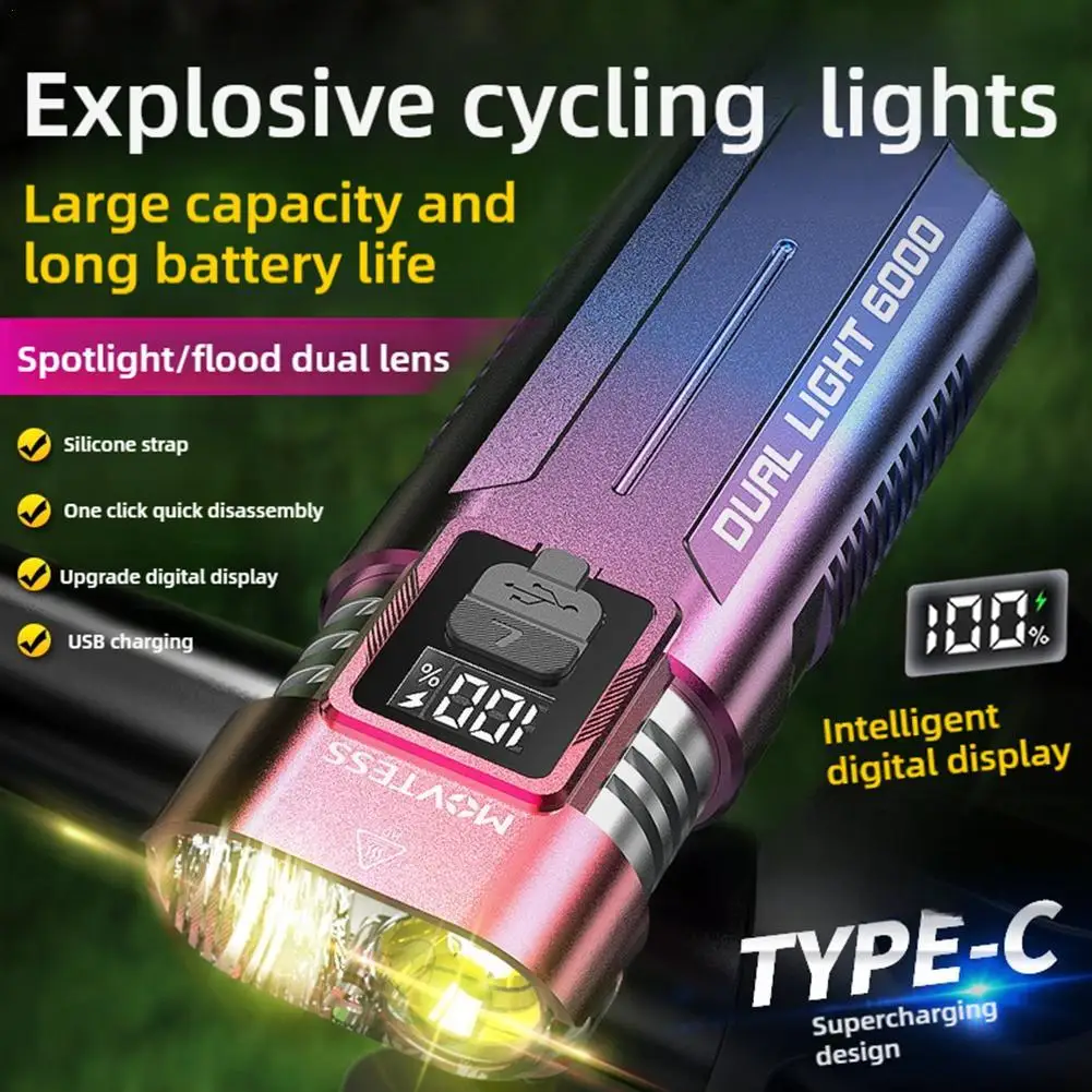 

Bicycle Light Digital Battery Indicator USB Rechargeable Bike Light Set with 1 pc Flashlight with Bicycle light strap + Charging