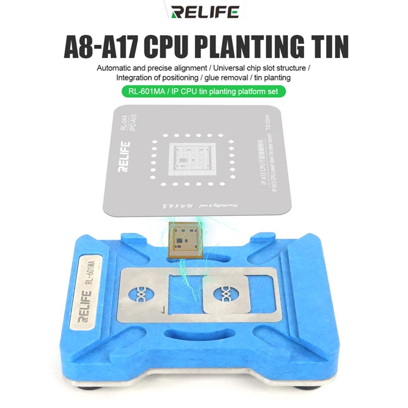 RELIFE RL-601MA 10 in 1 Universal CPU Reballing Stencil Platform For iPhone A8-A17 series IC Chip Planting Tin Template Fixture