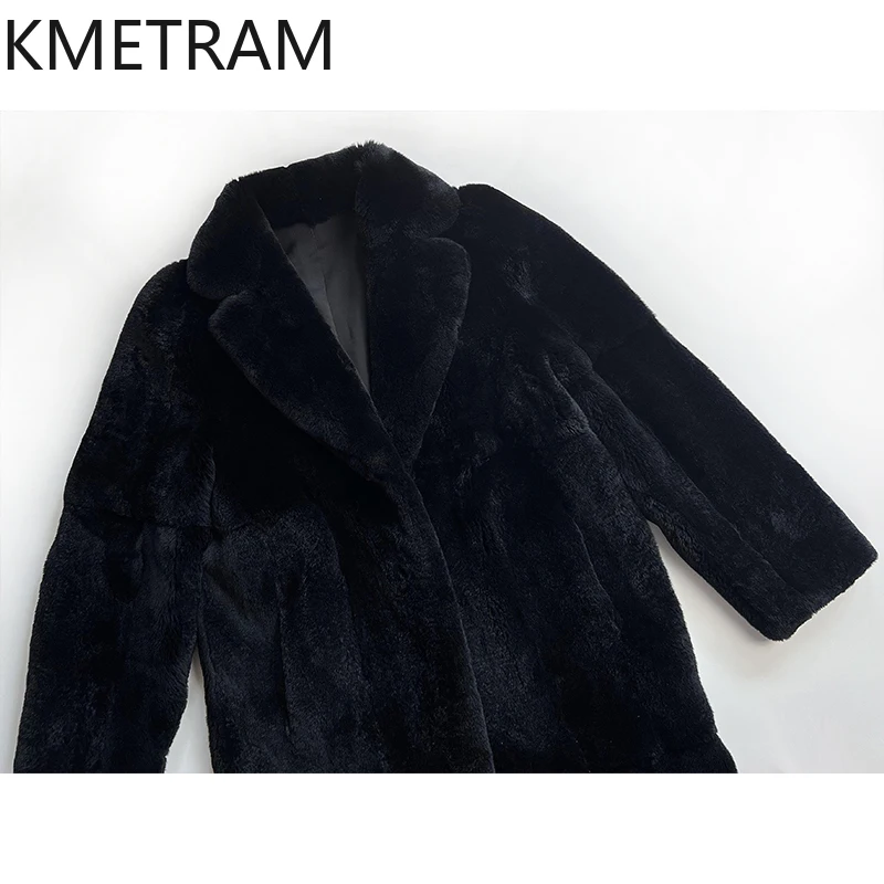 Natural Rex Rabbit Fur Coat Women High Quality Black Long Real Fur Coats Woman Winter Clothes 2025 Furry Jacket шуба женская