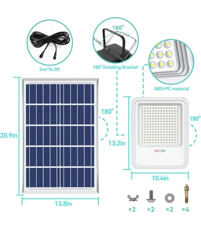 Luces de inundación de calle solares para exteriores, luces de estacionamiento solares de 2000W, luces de calle de 150000LM de atardecer al amanecer, IP67, resistente al agua