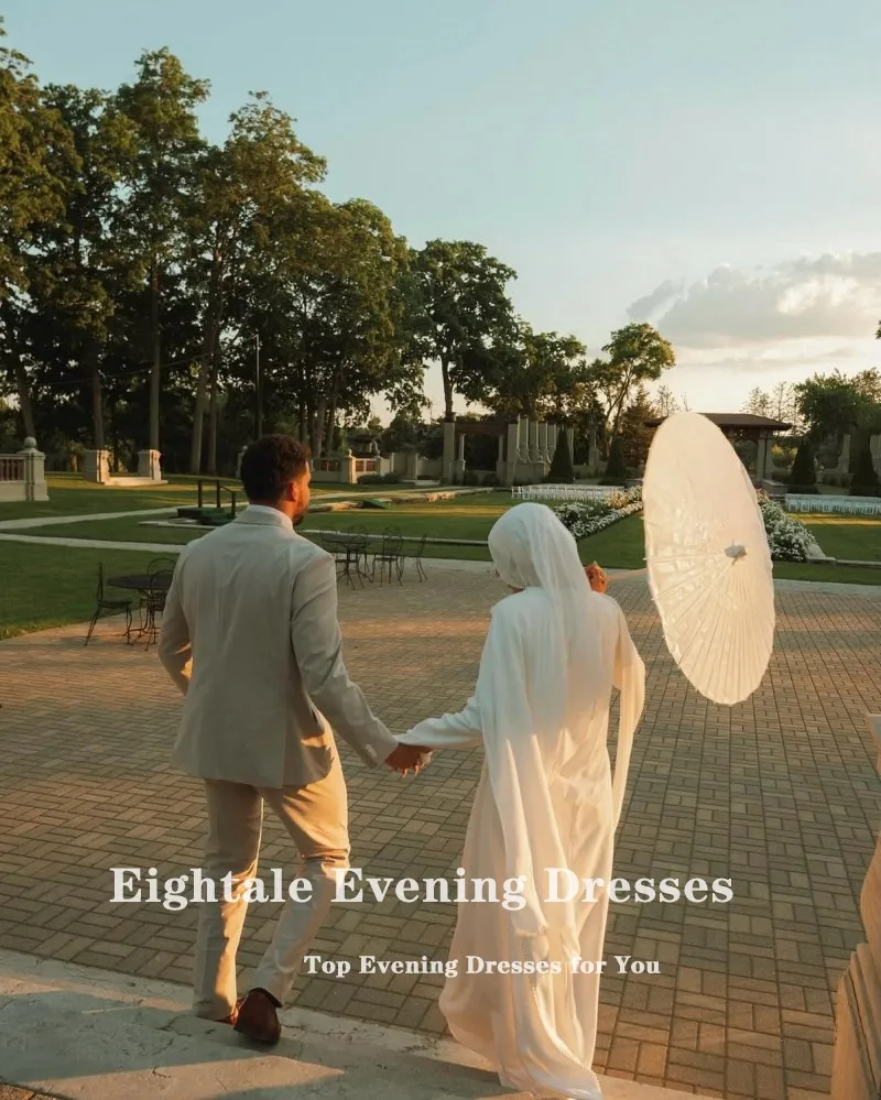 Eightale Arabisches Hochzeitskleid, maßgeschneidert, Elfenbein, O-Ausschnitt, Perlen, Brautkleid, lange Ärmel, Perlen, muslimisches Meerjungfrau-Braut-Partykleid