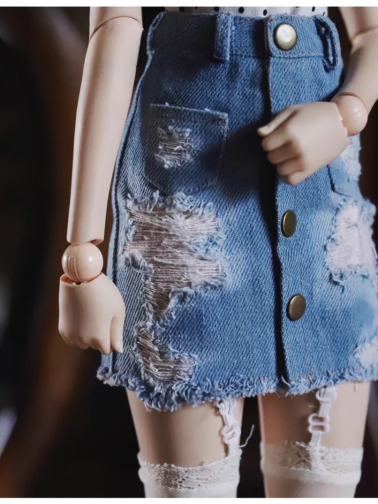 BJD 인형 옷 1/4 인형 몸에 꼭 맞는 스커트 찢어진 데님 스커트 인형 의류 액세서리 (인형 없음)