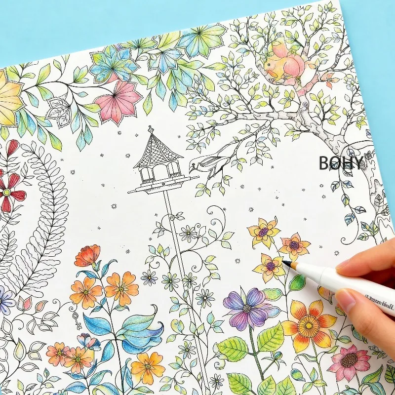 An Adult Decompression Coloring Album, Include Wildflowers, Butterflies, Gardens and Other Themes, 12 Large-sized Loose Pages