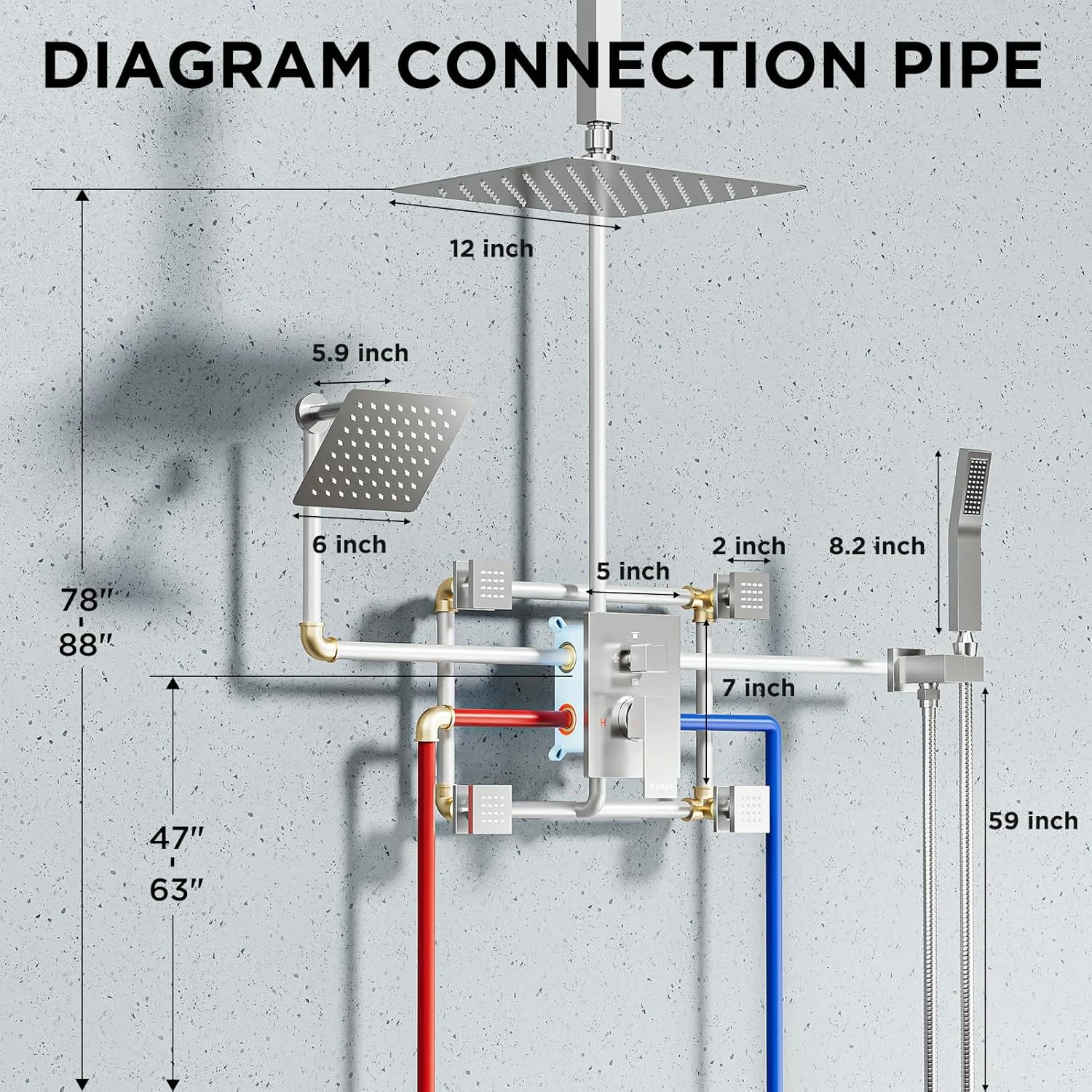 نظام الدش الحديث 4 طائرات رذاذ الجسم 4-Way الأمطار 12 "+ 6" رؤوس الدش المزدوجة خلاط النحاس جدار جبل مجموعة الحنفيات الحرارية