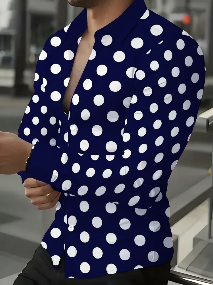 Men's polka dot collar long sleeved shirt casual shirt European and American trend daily commuting formal top