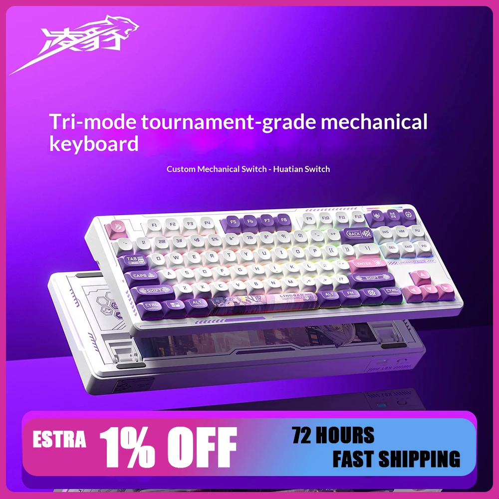 Lingbao K87 PRO Mechanical Keyboard Tri Mode Hot Swap Gasket Wireless Keyboard Five-layer liner stack 10000mAh battery Pc
