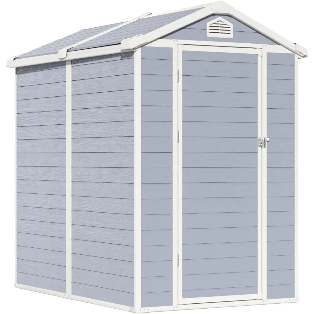 4'x6' Resin Outdoor Storage Shed with Lockable Door -Ideal for Garden Tools, Bike Accessories, Beach Chairs, and Patio Furniture