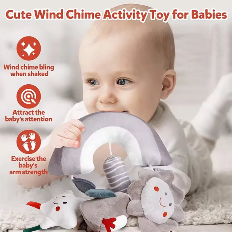 赤ちゃん早期教育玩具カートペンダント、心を落ち着かせる装飾、ベッドベル、吊り下げ式手回しベル、パズルぬいぐるみ