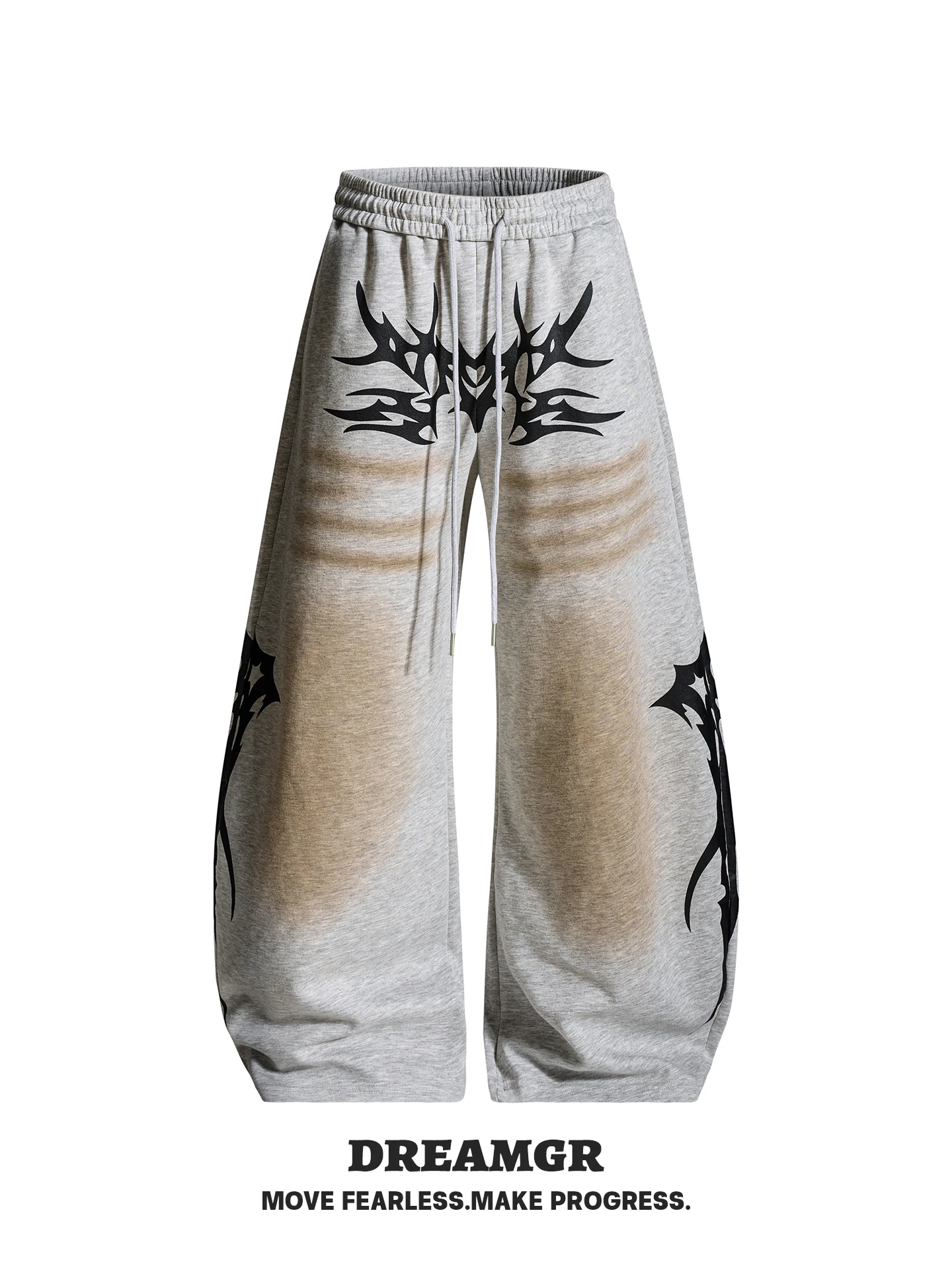 

Gothic Sle Totem Print Wide Leg Knife Pants ex Loose Casual Long Trousers Yellow Mud Spray Dyeing Trendy Faion Brand