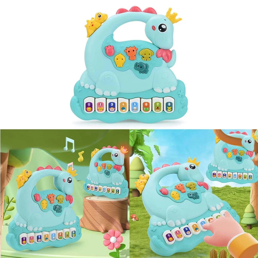 Brinquedos dinossauro piano música iluminar brinquedos para meninos meninas brinquedos infantis, teclado de piano interativo brinquedos para crianças presentes