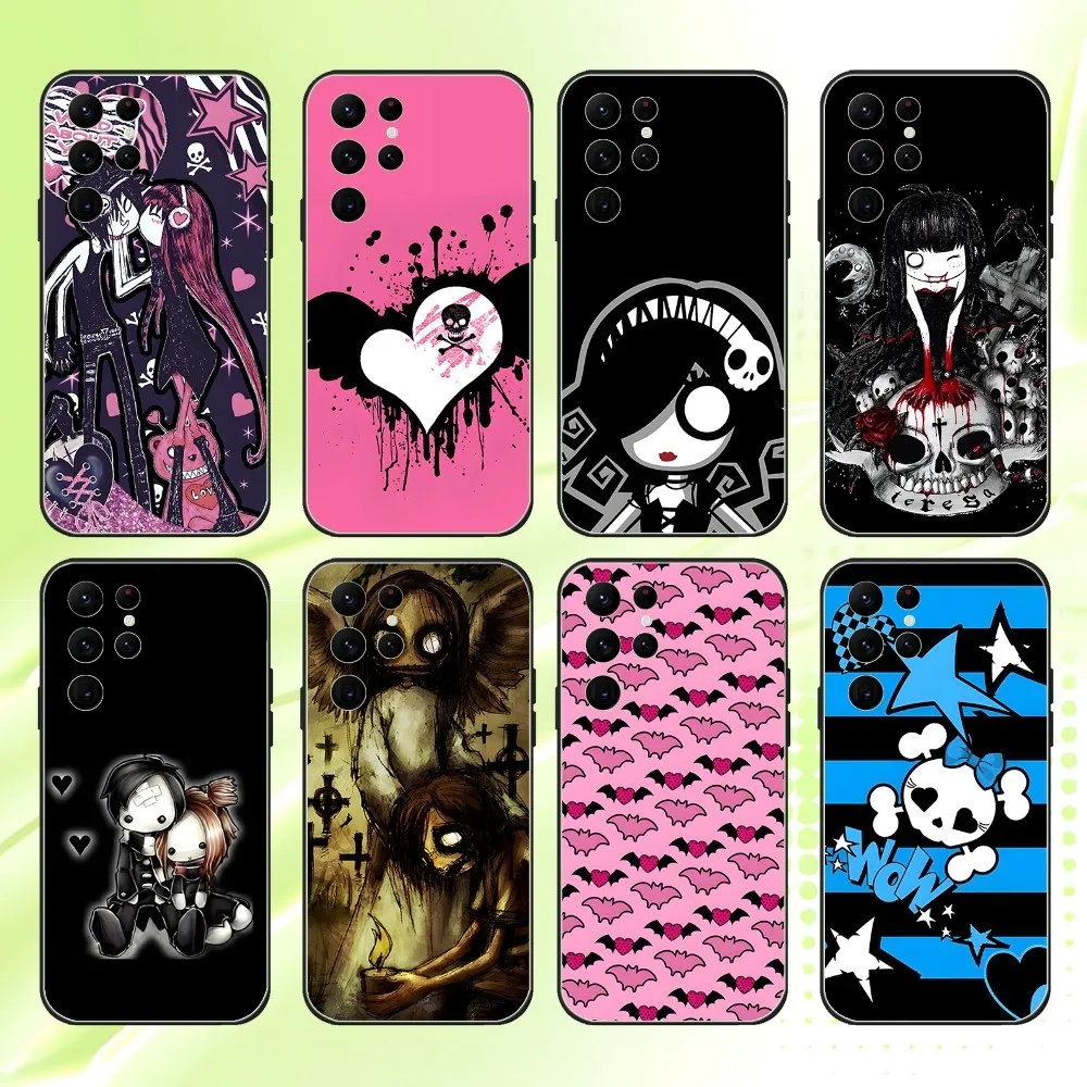 

Love Black And Cute Emo Goth Phone Case For Samsung S 25,24,23,22,30,21,10,9,Ultra,Plus,Lite,FE,4,5G Black Soft Case