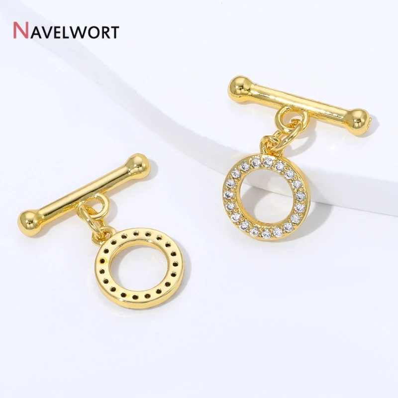 18K Gold Plated Brass Inlaid Zircon OT Clasps Connectors Toggle Clasps,for DIY Jewelry Making Necklaces Bracelets Accessories - view 5