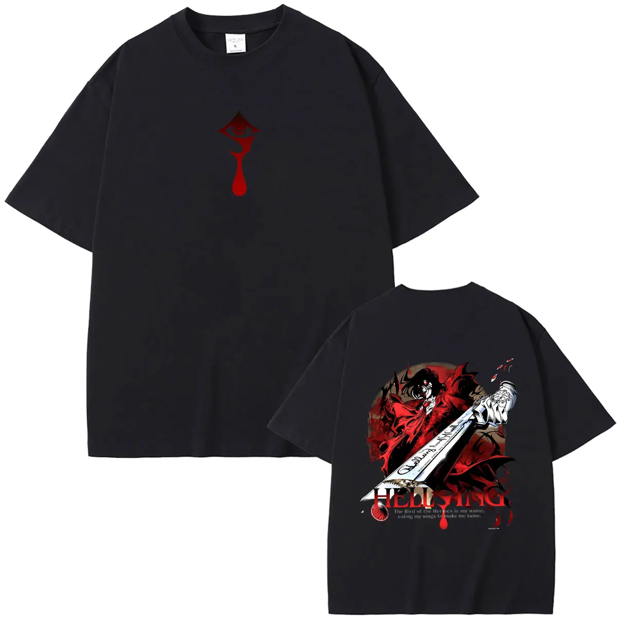 Anime Hellsing Vampire Alucard Graphic T-shirt Male Fashion Vintage Streetwear Men Women Causal Oversized Crewneck T Shirts Tops