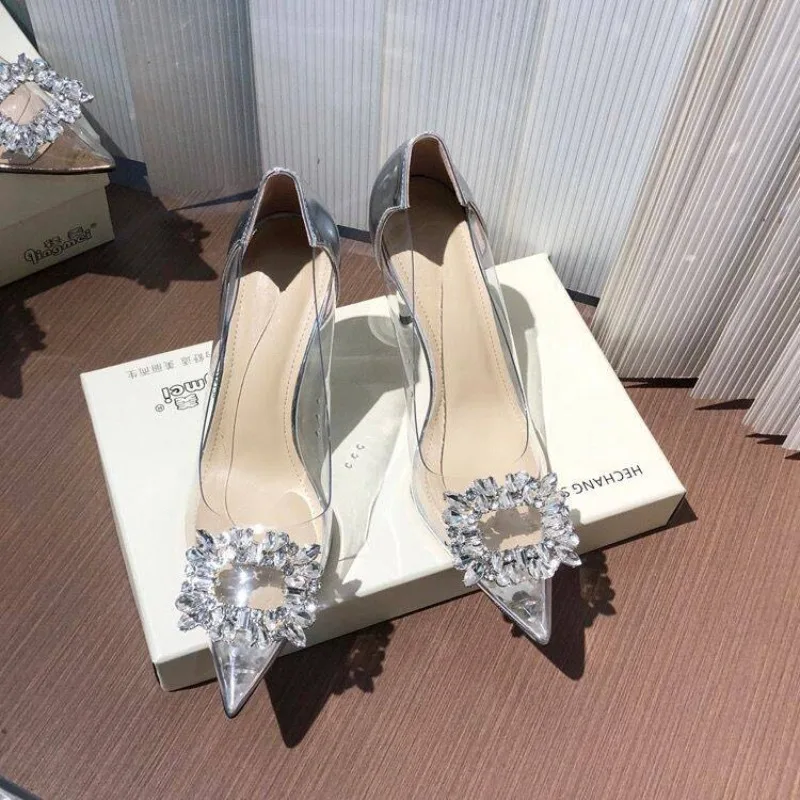 

Летние остроконечные женские ветровые сандалии со стразами и узлом-бабочкой, прозрачные женские сандалии на высоком каблуке, модная обувь