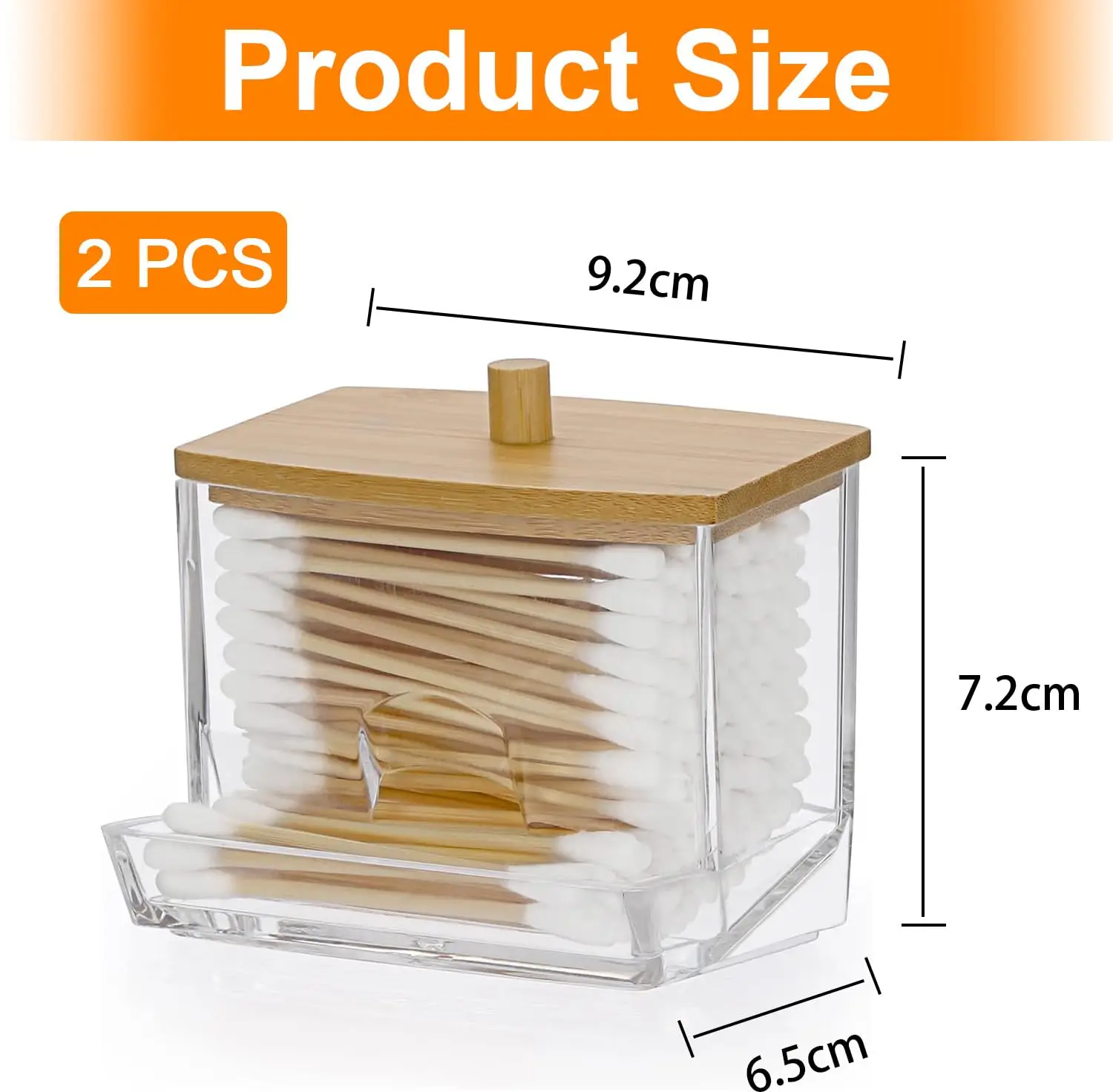 1Pcs Cotton Swab Holder, Cotton Swab Dispenser with Bamboo Lids,Bamboo Bathroom Storage Jars Storage Containers Clear Plastic