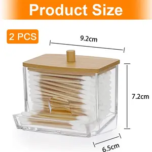 Plastic dispenser with bamboo lids, cotton cotton swab, bathroom storage bottles, storage containers, transparent, 1pc 8 Main Bathroom Sales - №8