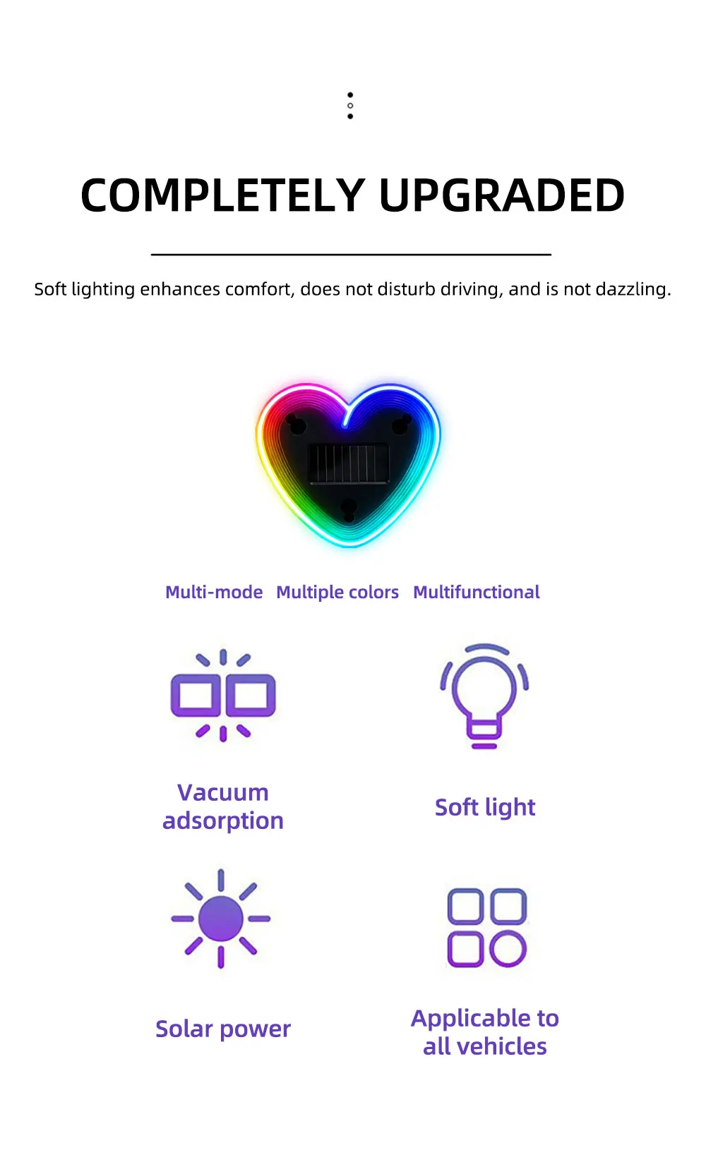 1PCS USB Solar Powered Heartshaped Symphony Colorful Led Ambient Light Bedroom Night light Front Rear Windowsheid Decoration