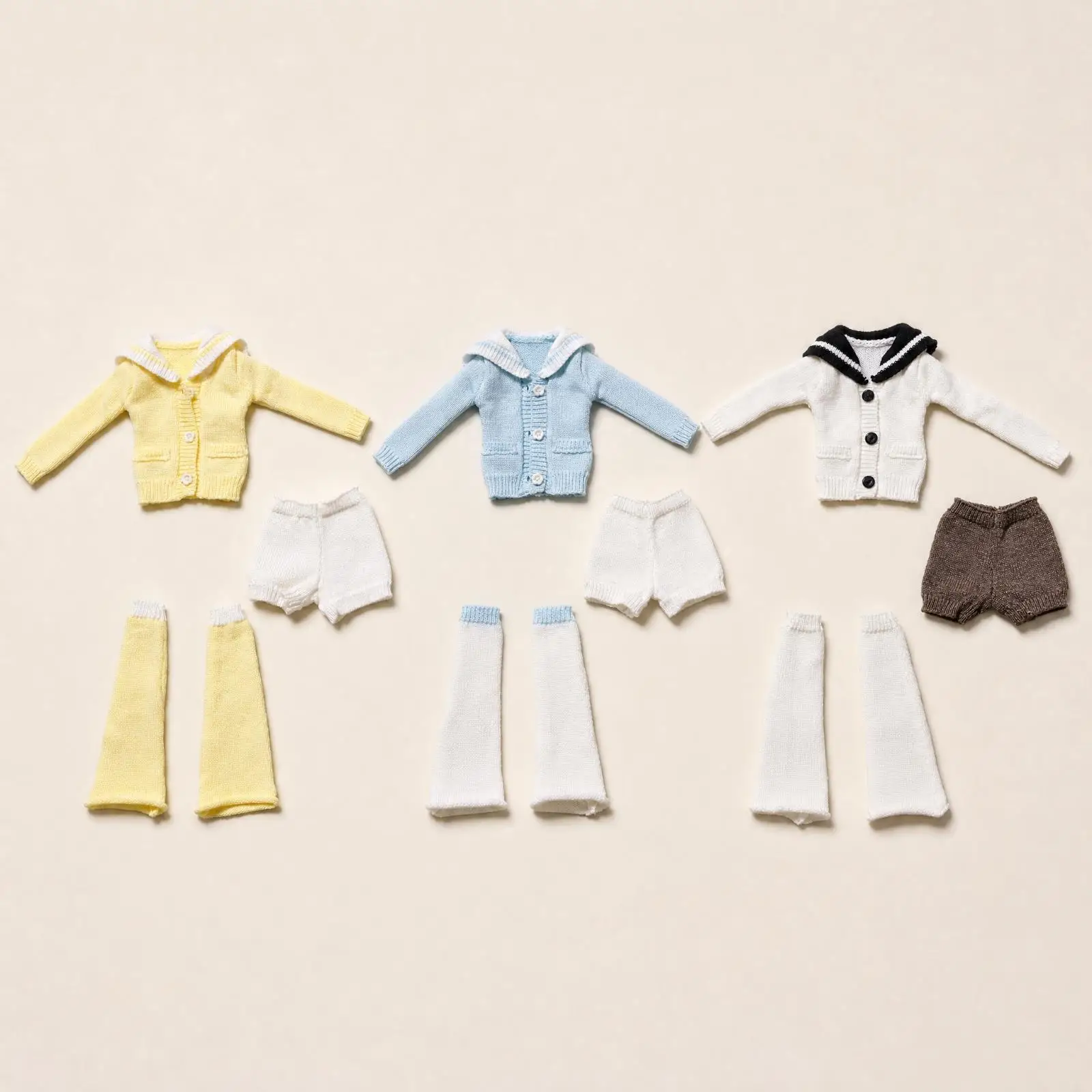 Cozy Woolen Yarn Doll Clothing Set with Long Sleeve Cardigan Button Front Pockets for Ball Jointed Dolls Casual Style