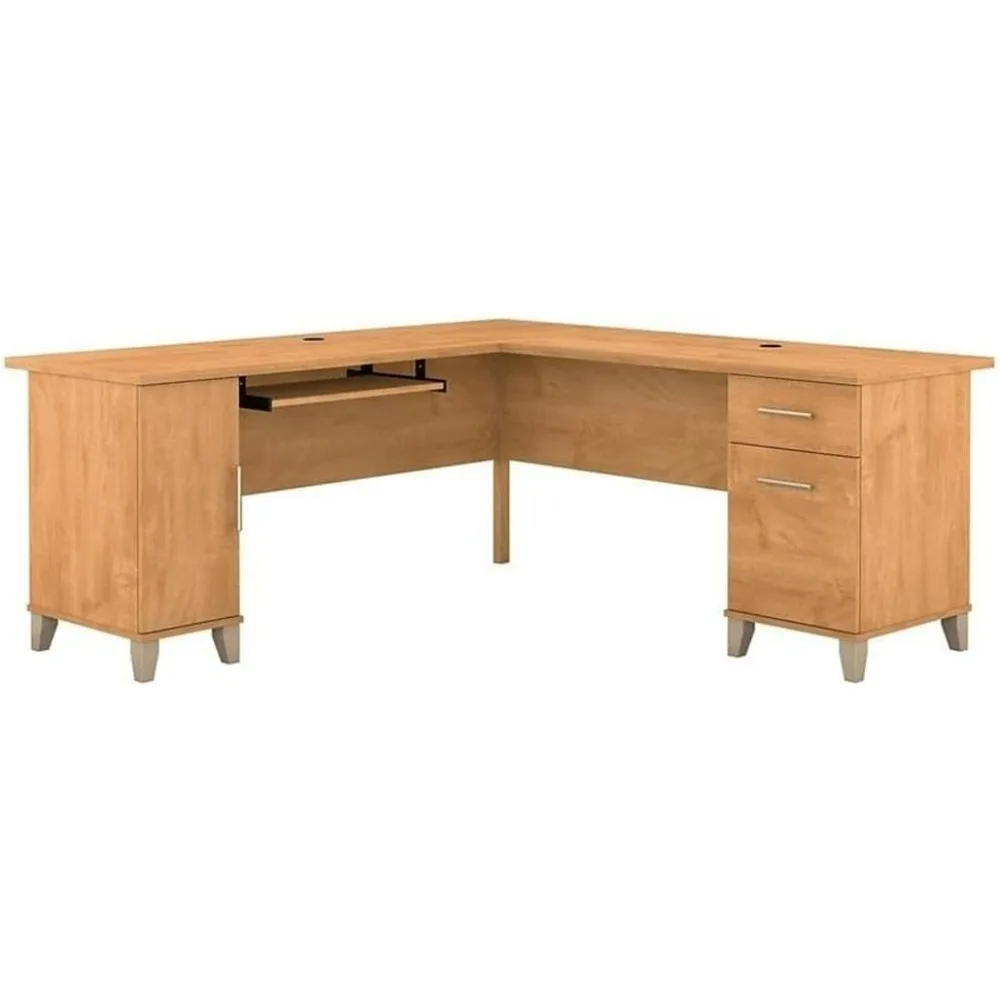 Somerset 72W L Shaped Desk with Storage in Maple Cross, 72-inch Large Corner Computer Table for Home Office Workspace