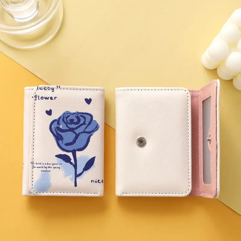 BOMO Dompet untuk wanita motif bunga dompet cantik desainer modis kulit Pu dompet koin pendek dompet kartu kasual tren 2024