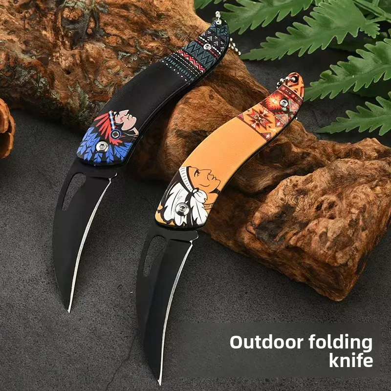 

New stainless steel folding knife with creative pattern for self-defense, camping survival, outdoor portable