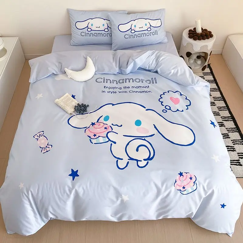 Kuromi Anime Duvet Cover Cartoon Cinnamoroll Bed Three-Piece Set Cute Hello Kitty Bedding Quilt Cover Pillowcase Children Decor