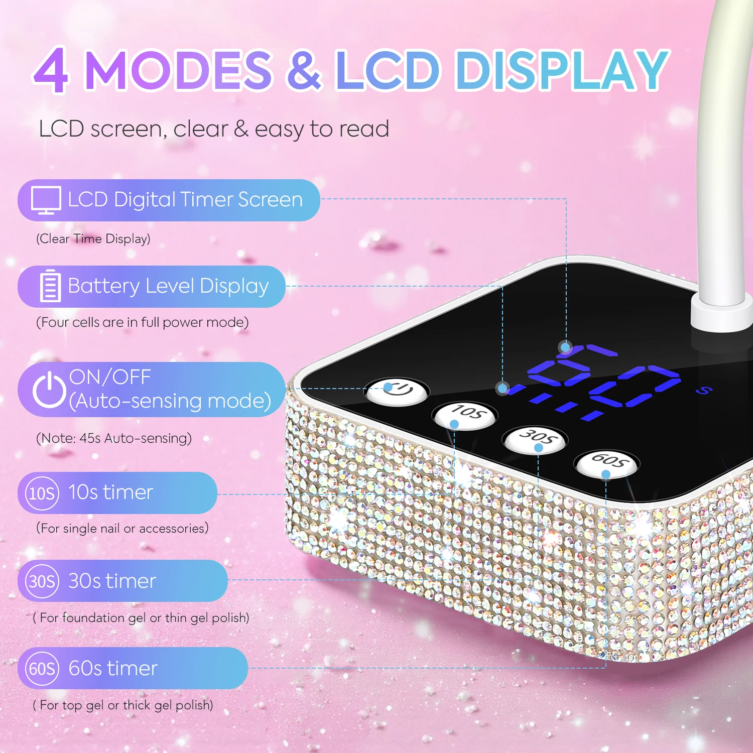 Lampada per unghie ricaricabile a LED UV Lampada polimerizzante senza fili con 360 °   Collo di cigno regolabile e 3 impostazioni timer per unghie in gel