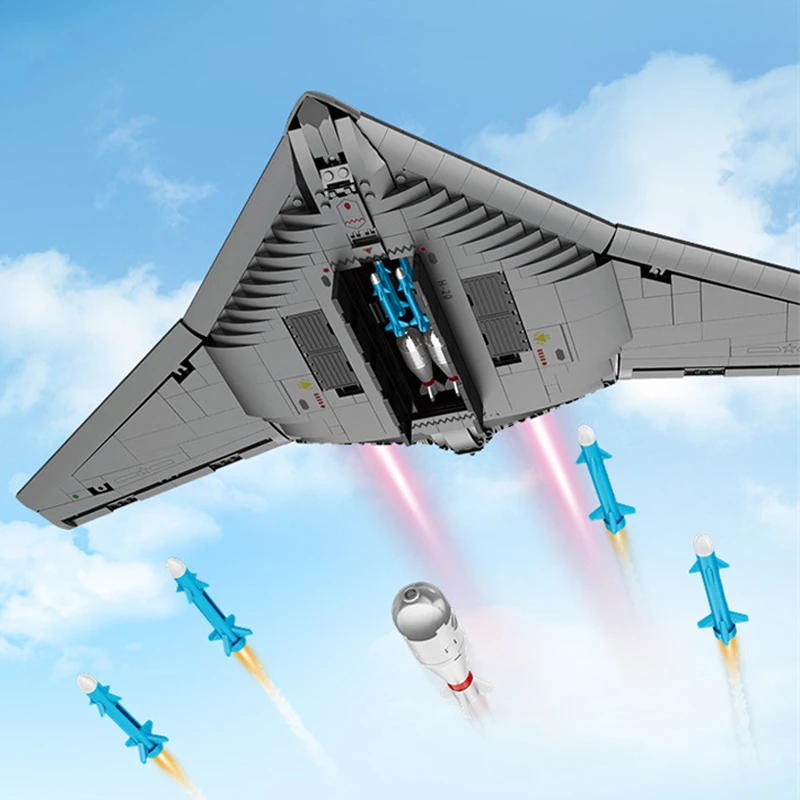 Militar eua H-20 stealth estratégico bombardeiro lutador modelo blocos de construção sargento técnico aeronaves combate moc tijolos brinquedos presente