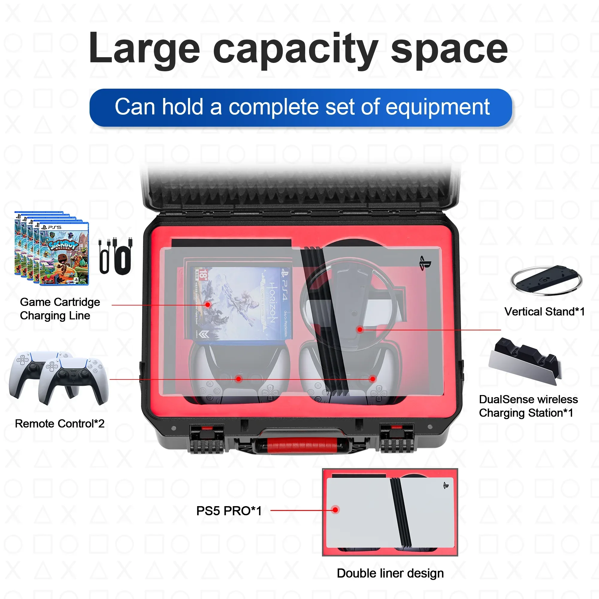 PS5 PRO Carrying Case Hard Shell Waterproof Box Portable Storage Case Large Capacity Travel Suitcase For Sony Playstation 5 Pro