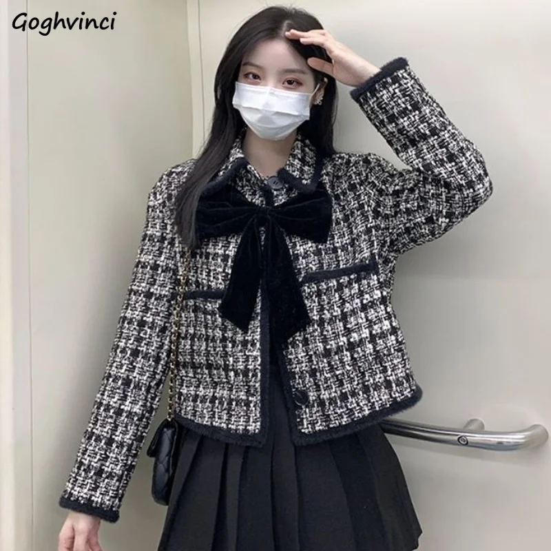 

Basic Jackets Women French Style Cropped Bow All-match Sweet Classy Vintage Temperament Mujer Coat Elegant Party Stylish Tender