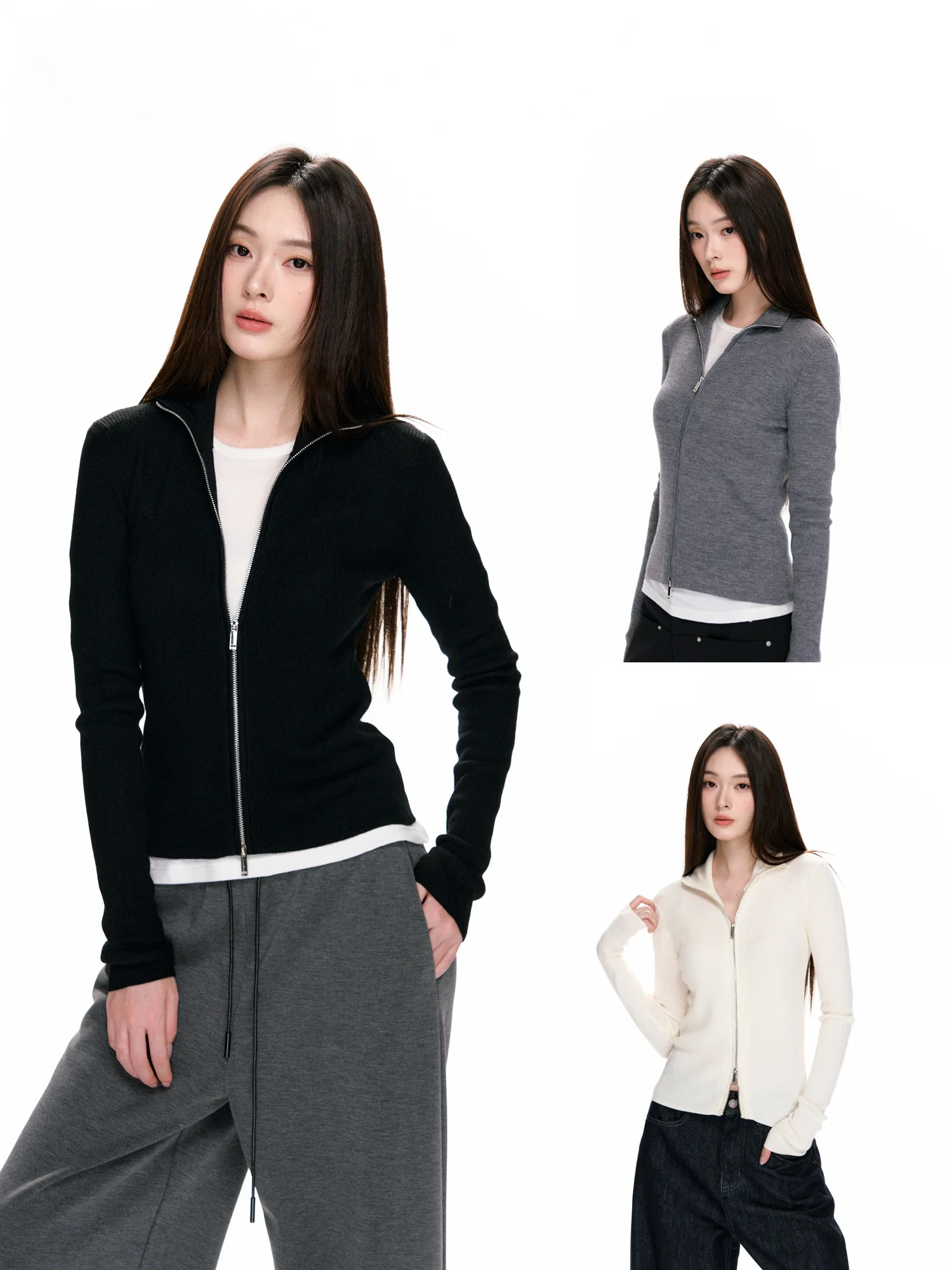 

Nikoq Yangzi Wool 00 Knitted Open Cardigan Women's Autumn New Sle Double Zipper Soft Long Sve Sweater Jaet Top