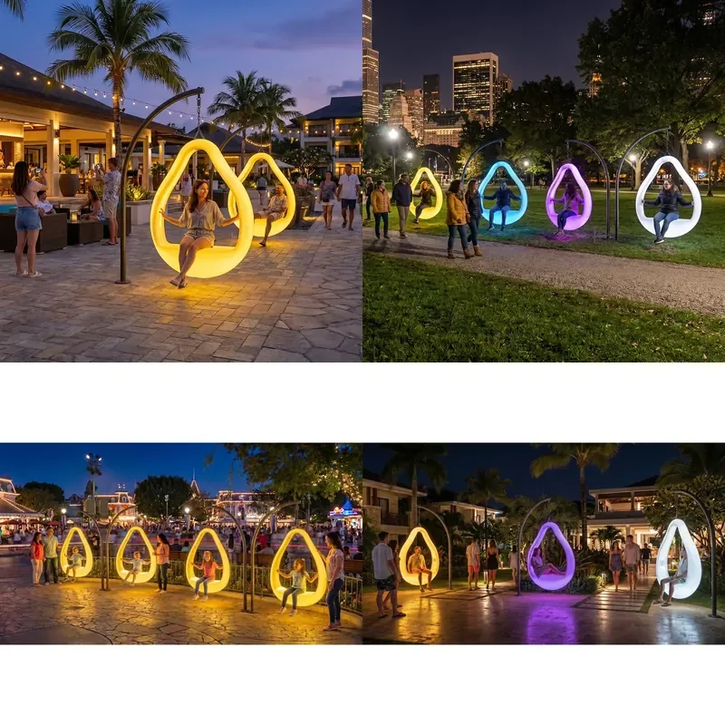 LED Curved Bracket Hanging Swing Chair Outdoor Luminous Swing for Hotel Resort Activities Rental Commercial Interactive