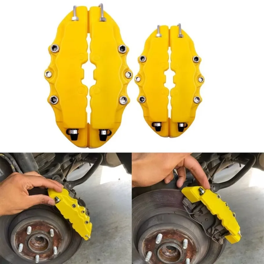 2x Yellow 3D Front+Rear Car Disc Brake Caliper Cover Parts Brake Kit Accessories