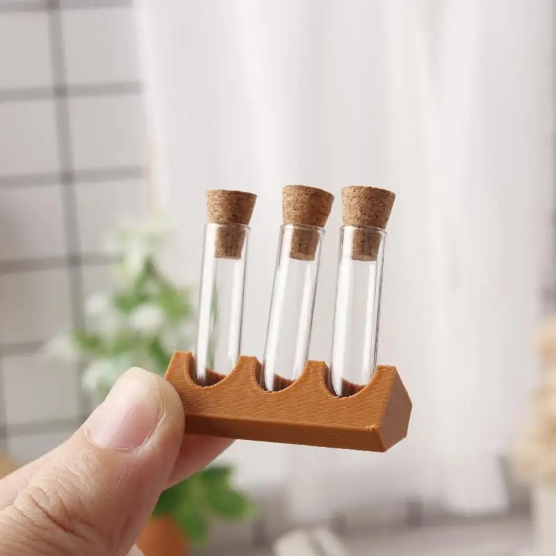 Simulated Mini Glass Jar Test Tube With Rack Kit 1/12 Dollhouse Laboratory Model Decoration Accessories Kid Pretend Play Toys