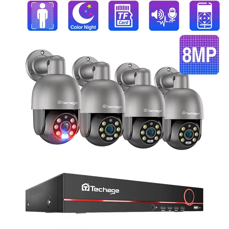 Techage 4K 8MP PTZ cистема бе apliqueсно natohи POE IPtakaра H.265 8CH POE NVR confж een een eenдебеchterchter onderсссс een eenл udвен