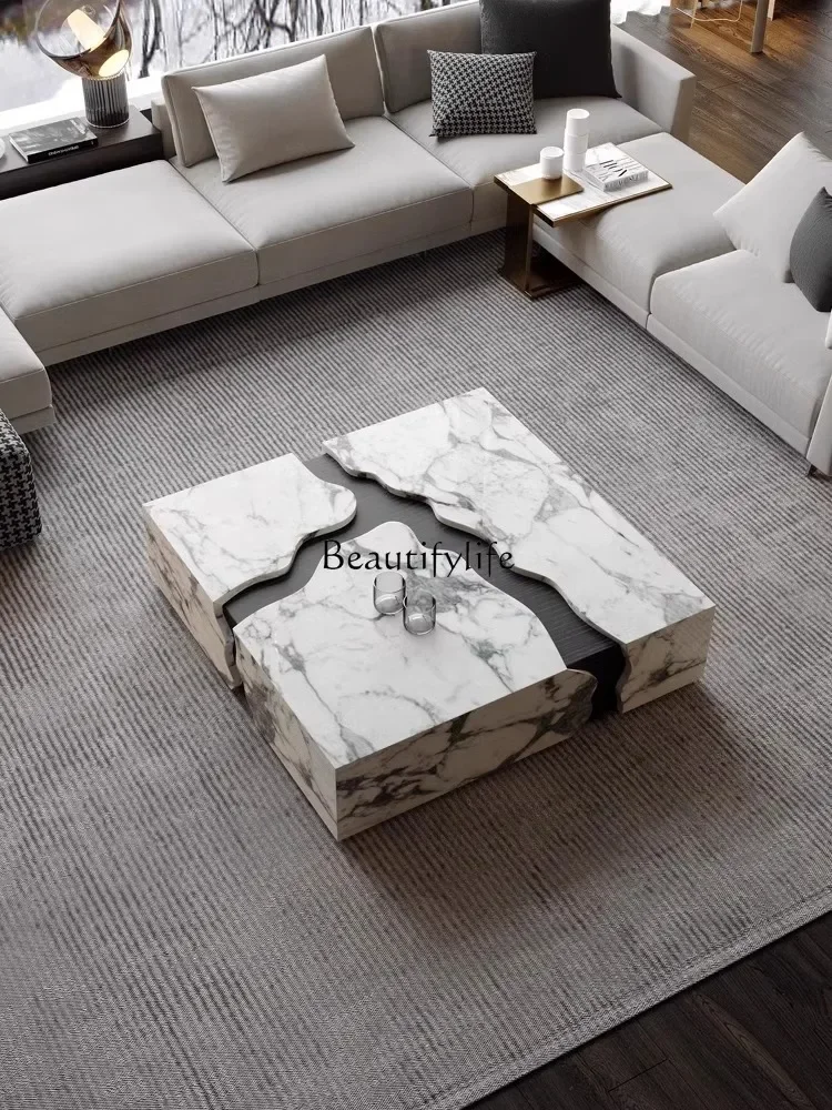 

Italian Mild Luxury Marble Coffee Table Living Room 2024 New Modern Large Apartment Square Coffee Table